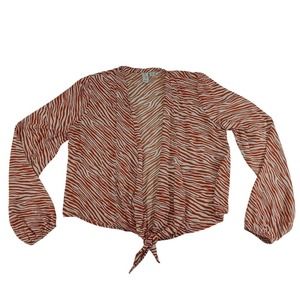 Joie Tie-Front‎ Blouse Zebra Print Long Sleeve Top Rust Brown Size S NWOT